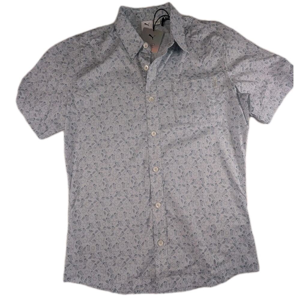 Puma Arnold Palmer Mens Size Small 19th Hole Button Up Halogen Blue Shirt NWT